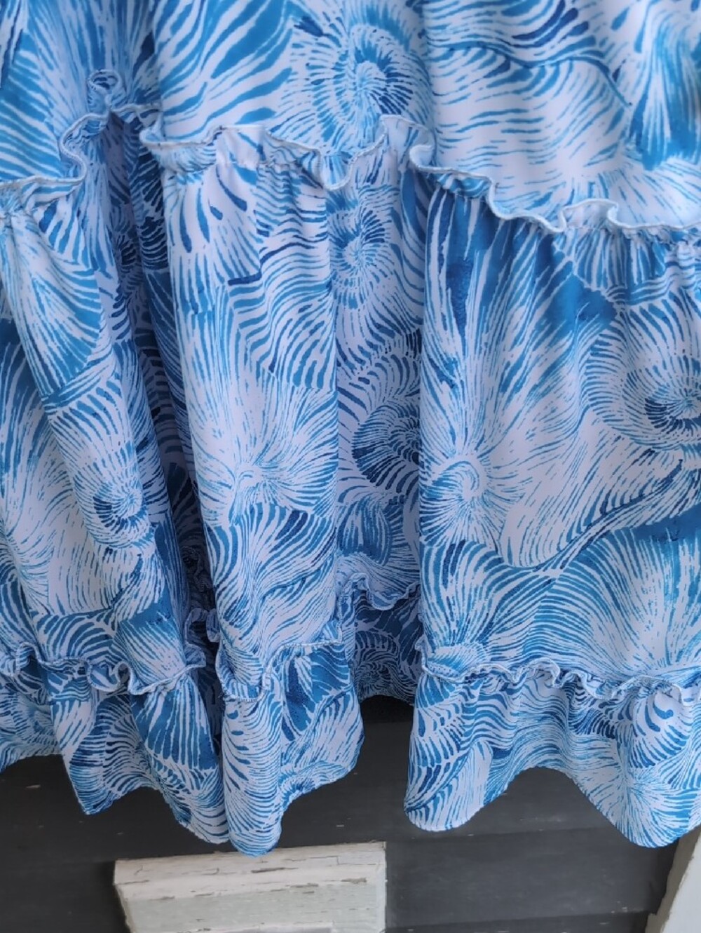 Chico's Light Blue Floral Ruffle Midi Dress Size 12 Large - Picture 10 of 16
